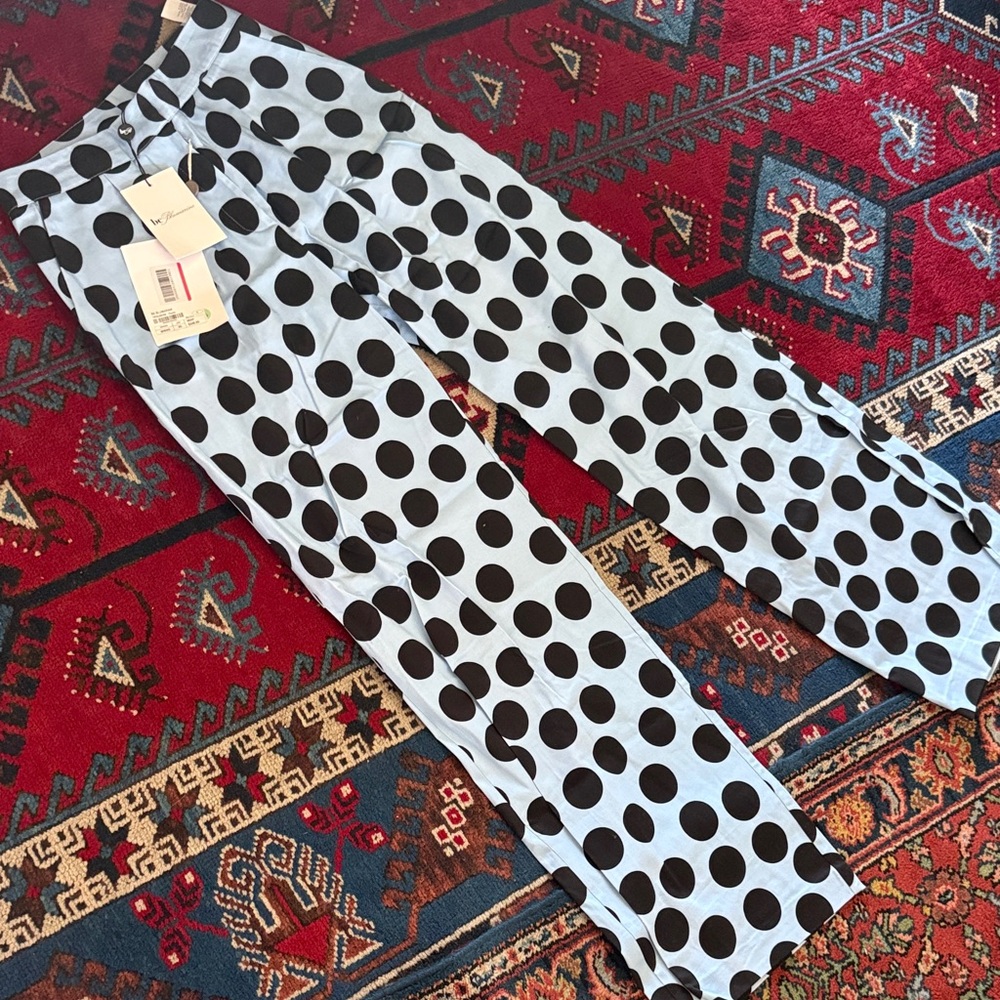 Blumarine Light Blue Wide-Leg Jeans with Black Polka Dots  NWT